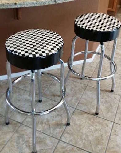 1980s Black and White Chequerboard Stool