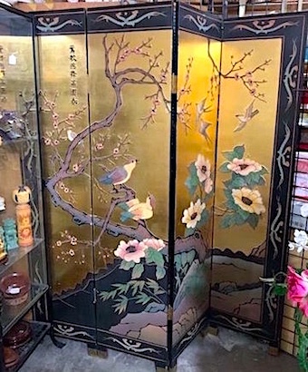 Asian Divider Screen Gold with Birds