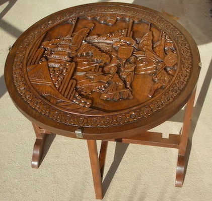 Asian Carved Wood Folding Table