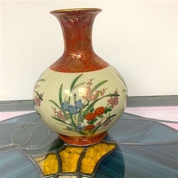 Asian Enamel Brass Floral Vase