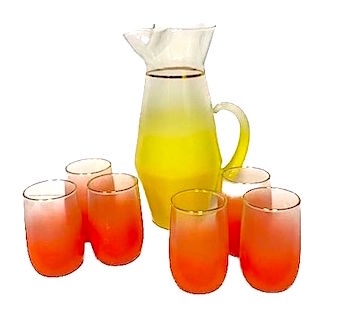 Mid Century Blendo Ombre Yellow and Orange Beverage Set