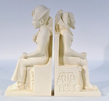 Vintage White Stone Egyptian Pharaoh Bookends 