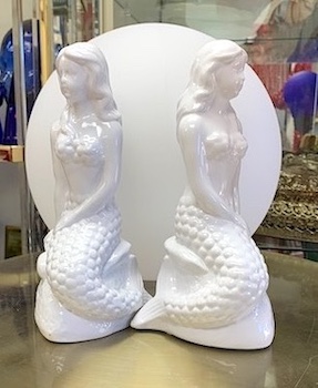 Glossy White Mermaid Bookends