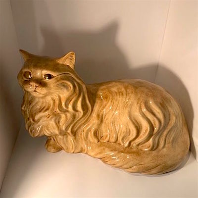 Vintage Golden Ceramic Porcelain Persian Cat Standing Statue 