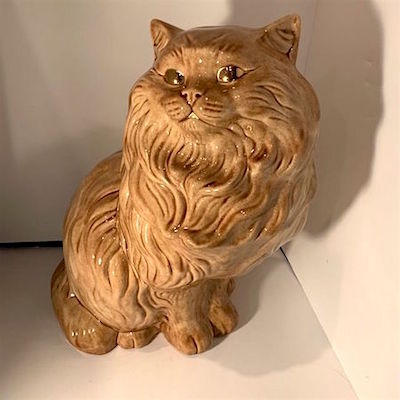 Vintage Golden Ceramic Porcelain Persian Cat Standing Statue 