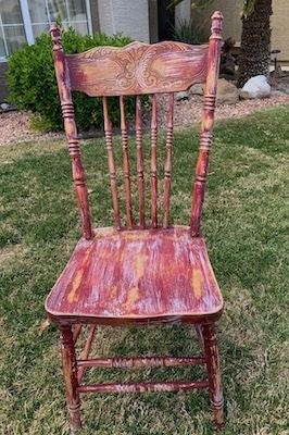 Vintage Distressed Spindle Carved Back High Chair