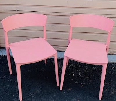 Pink Slat Back Plastic Dining Chairs