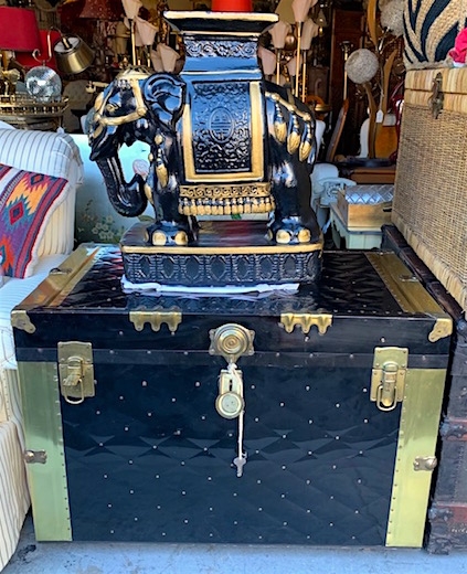 Gold and Black Trunk and Elephant Stool