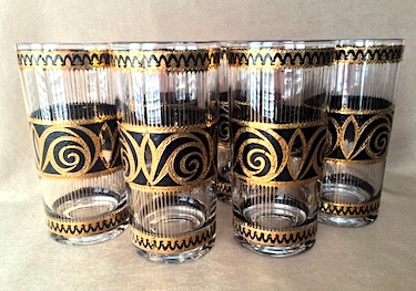 Culver Highball Glasses 22K Gold & Black Pattern CUV54