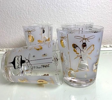 Vintage Fred Pres Gold Angels Double rock Glasses