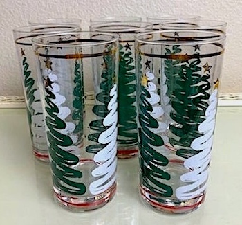 vintage Culver Squiggle Christmas Tree Glasses Barware 