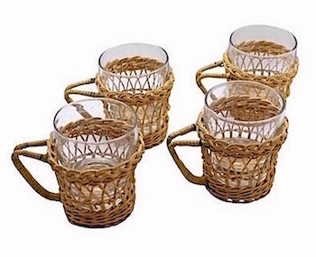 Vintage Wicker Wrapped Mugs- Set of 4