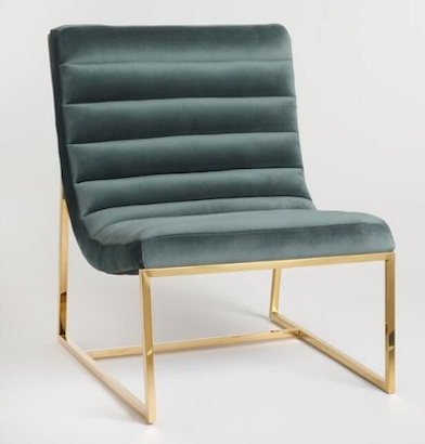 Armless Emerald-sage velvet on gold metal frame Lounge Chair