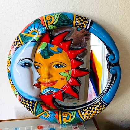 Talavera Mexican Pottery Sun and Wall Eclipse Mirror