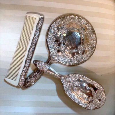 Silver Ornate Vanity Mirror Set