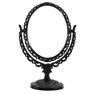 French Ornate Black Oval Vanity Small Mirror