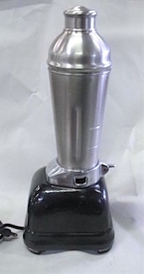 Art Deco Oster Stainless Steel Cocktail Shaker on Black Enameled Metal Blender Base