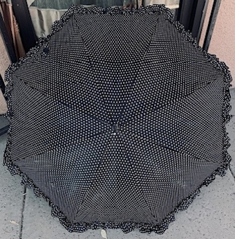 Large Ruffle Black w White Polkadots Parasol