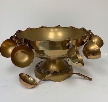 Vintage Brass Pedestal Punch Bowl 10-cup