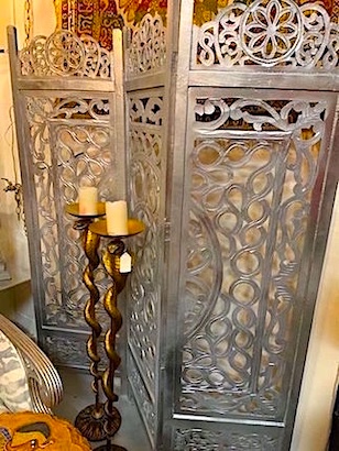 Carved Silverish Room Divider