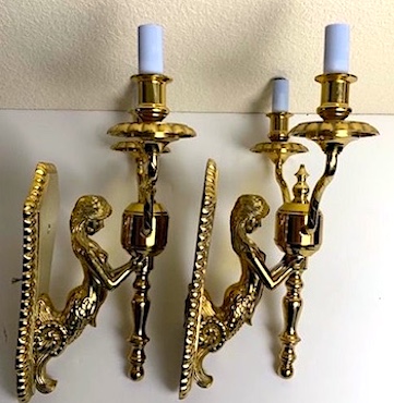 Pair of Gold Heavy Mermaid Light Sconces