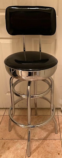 Vintage Patent Leather and Chrome Stool With Back