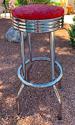 Bar Stool, Chrome with red brocade Top