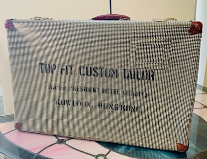 Vintage Hong Kong Tailor Suitcase, Retro Houndstooth