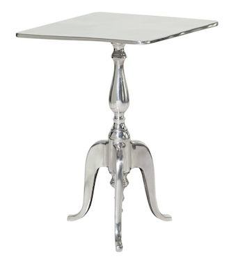 Silver Aluminum Accent Table Tray w/Tripod Pedestal Base