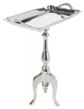 Silver Aluminum Accent Table Tray with Tripod Pedestal Base 