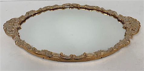 Vintage Oval Ornate Mirror Tray