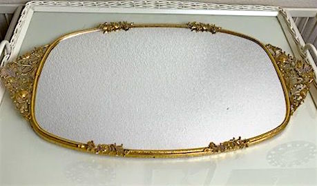 Vintage Gold Rectangular Ormolu Large Mirror Tray