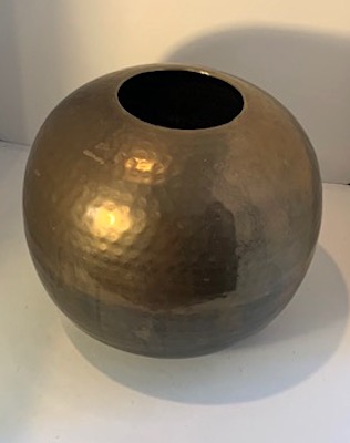 Mid Century Hammered Brass Round Vase