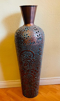 Copper Etched Bohemian Large Cylindrical Vase. 