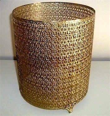 Vintage Gold Filigree Wastebasket